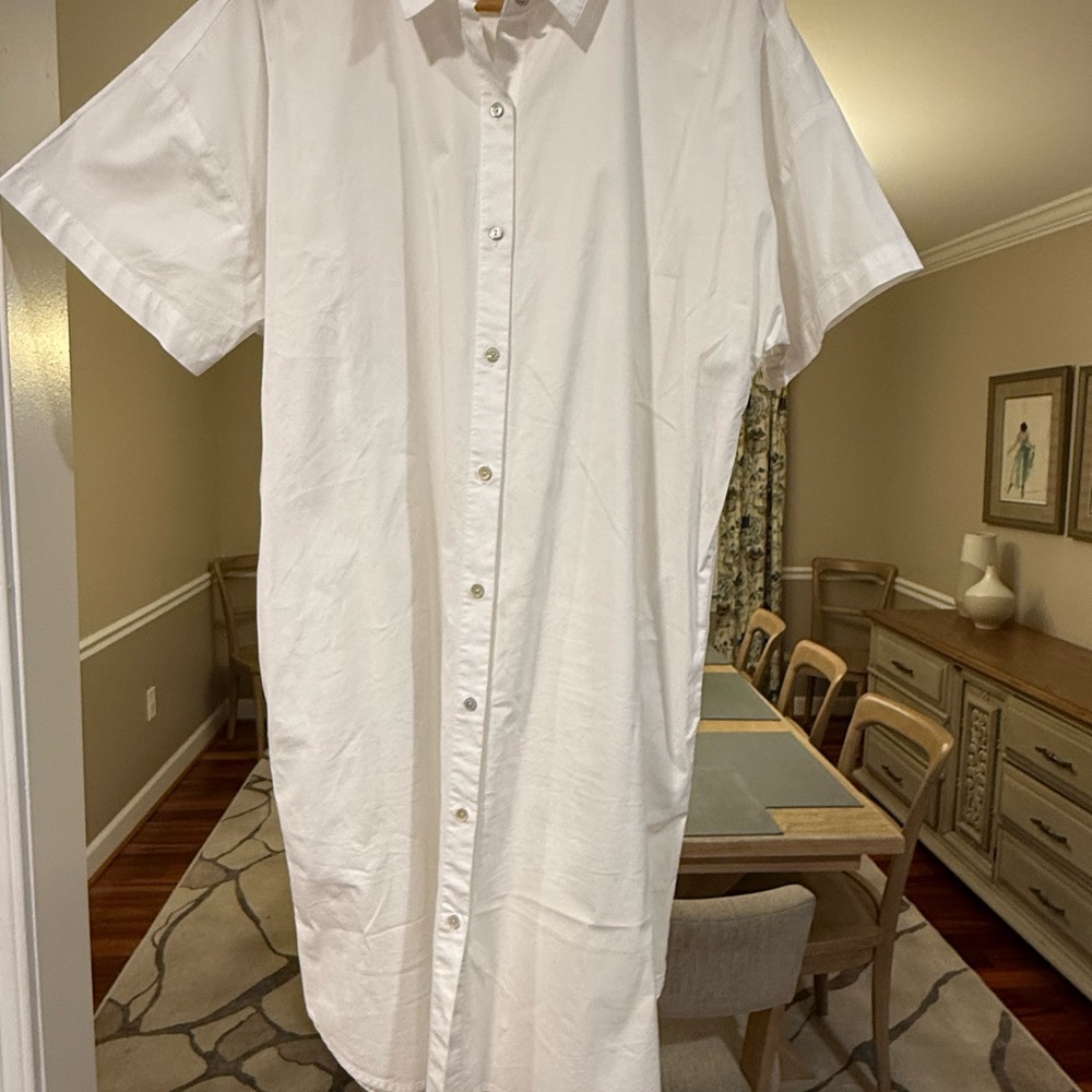 Eileen Fisher White Short Sleeve Shirt Dress